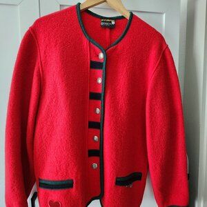 Stapf Austria - 100% Boiled Red Wool Jacket/Cardigan - Size Small/Med